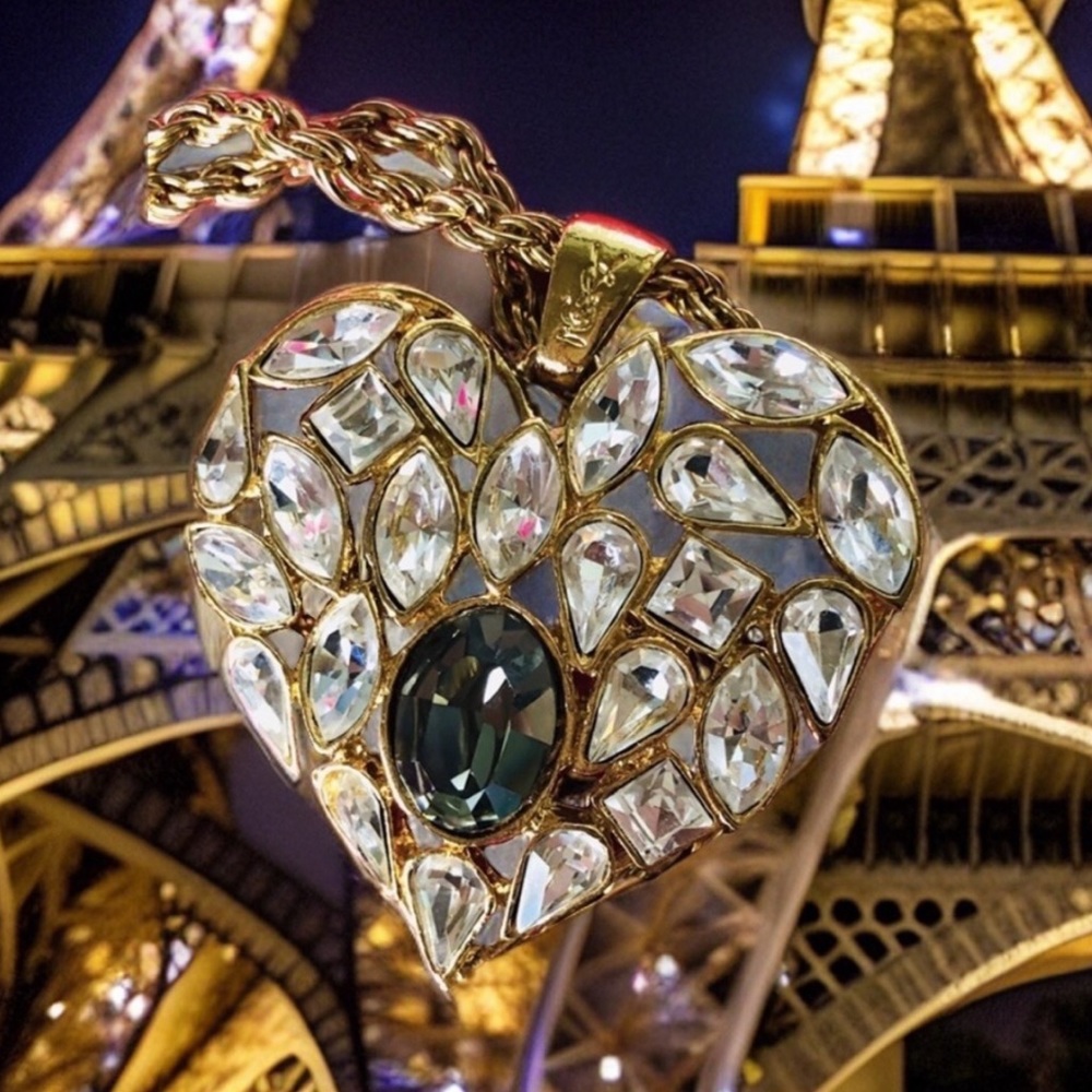 Yves Saint Laurent Gold XL Heart crystal Necklace - Picture 4 of 16
